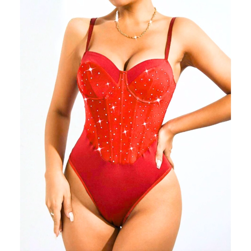 BODY MUJER TIRANTES TIPO CORSE T SUJETADOR SEXY BRILLOS MODA 9008 - 3