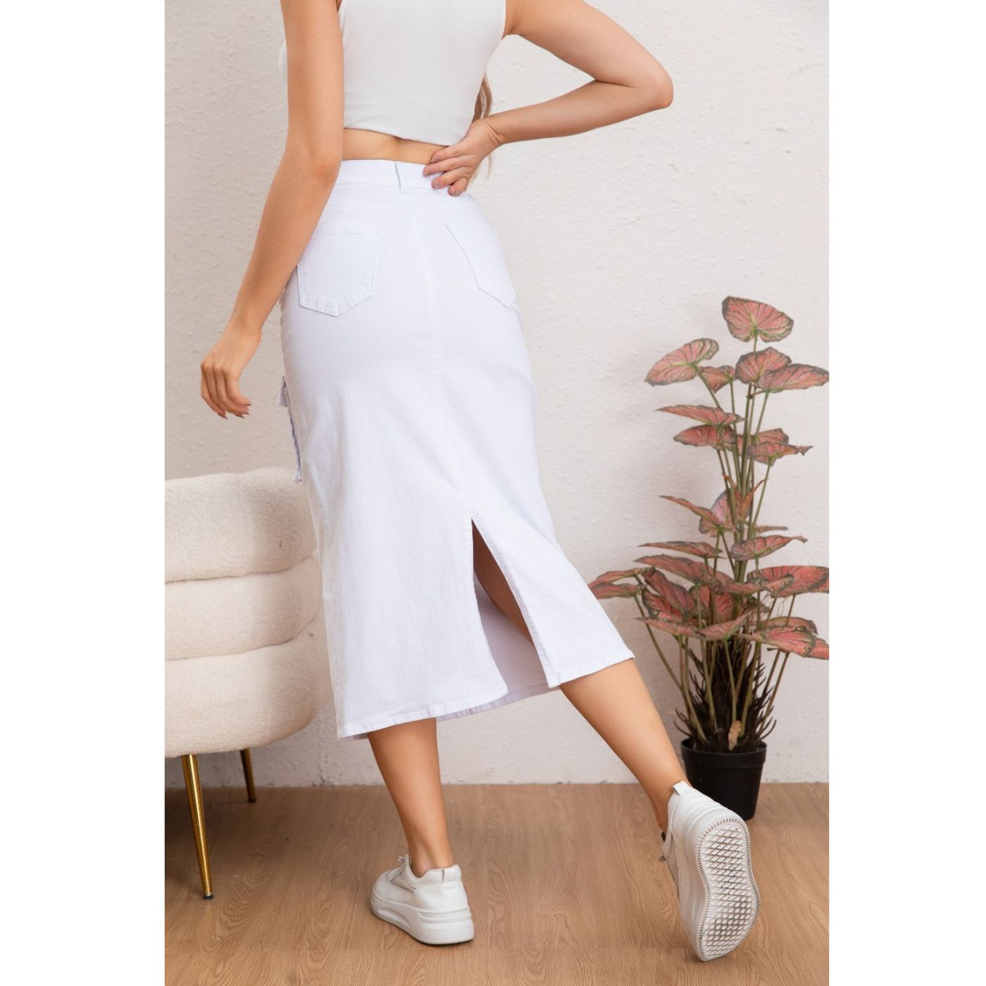 FALDA LARGA MUJER CARGO TIRO ALTO JEANS FULL ELASTICADA 6018 - 4