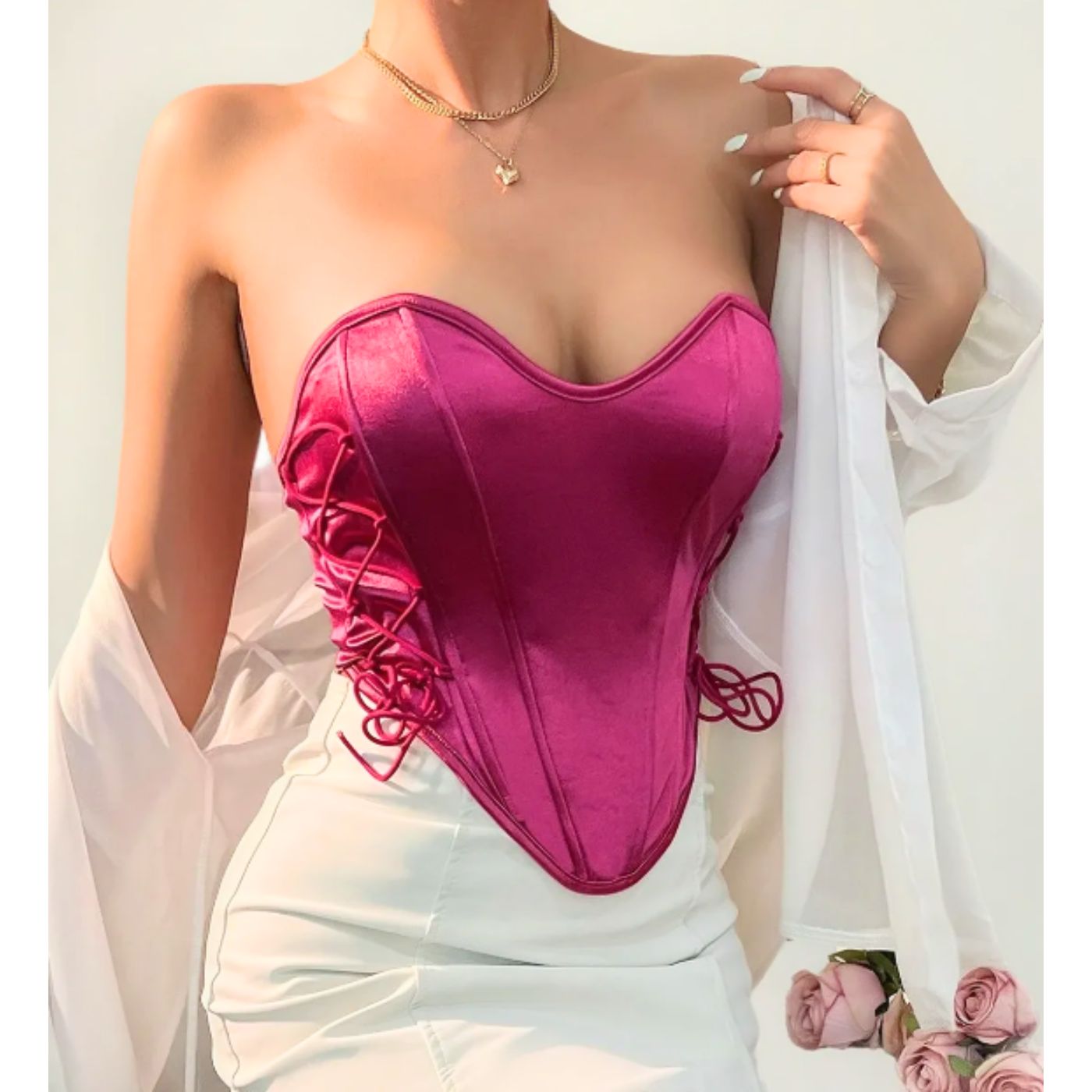 TOP STRAPLESS MUJER CORSE T SUJETADOR SATIN MODA 9005 - 2