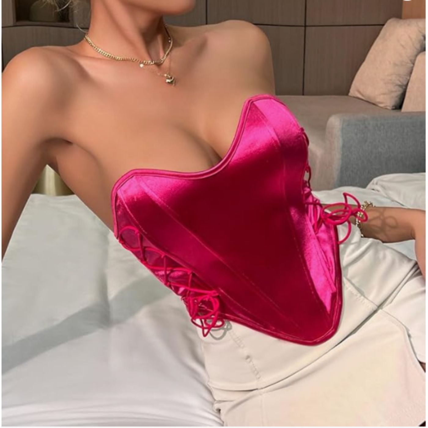 TOP STRAPLESS MUJER CORSE T SUJETADOR SATIN MODA 9005 - 3