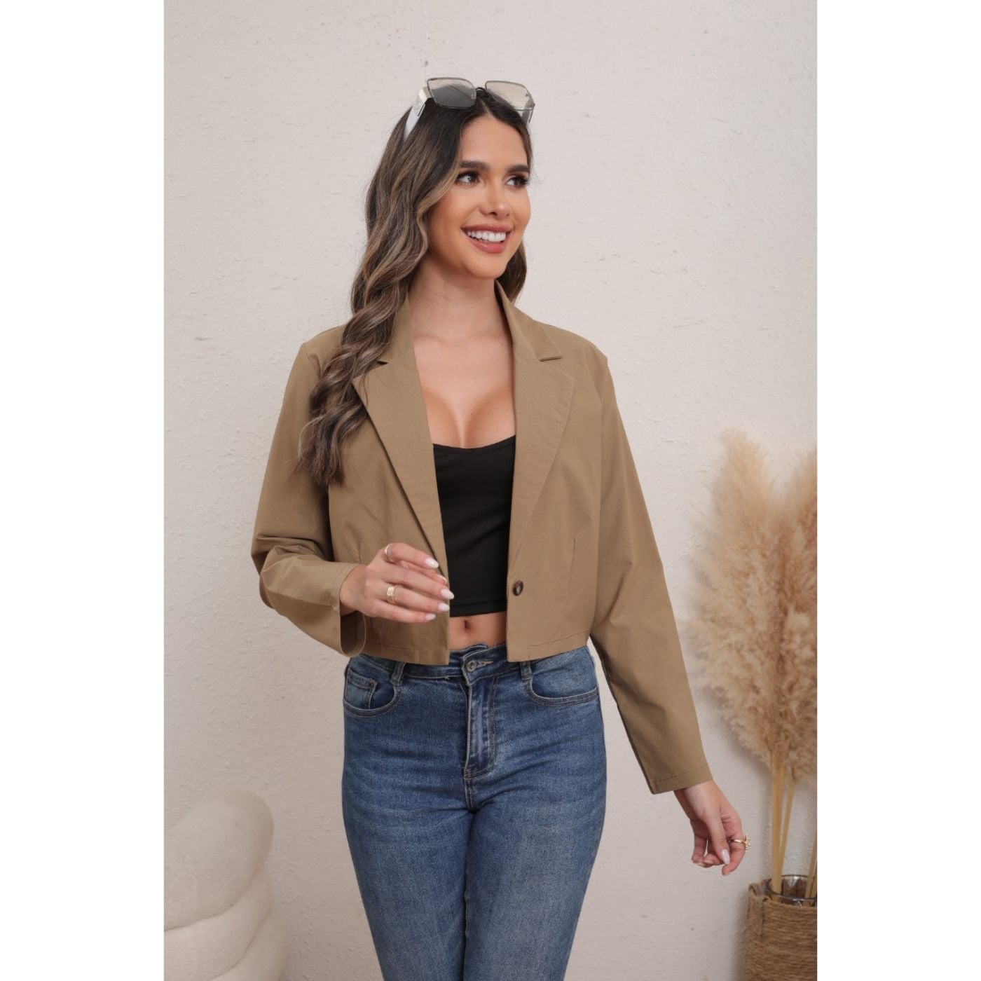 BLAZER CORTO MUJER ALGODON UNICOLOR SOLAPA CASUAL TRABAJO 0080 - 1