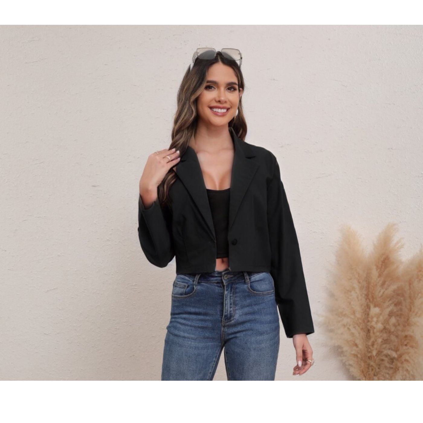 BLAZER CORTO MUJER ALGODON UNICOLOR SOLAPA CASUAL TRABAJO 0080 - 2