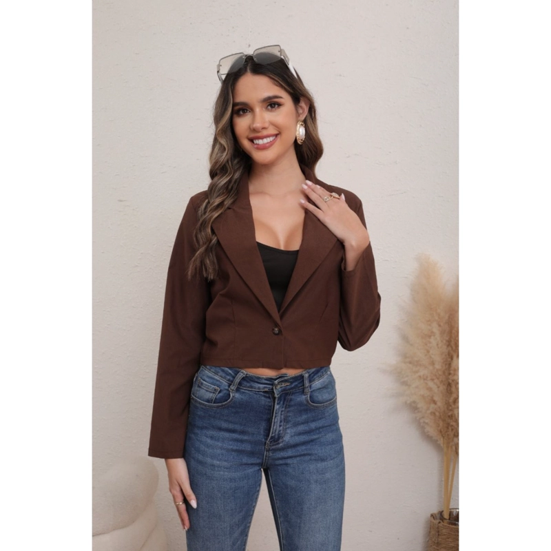 BLAZER CORTO MUJER ALGODON UNICOLOR SOLAPA CASUAL TRABAJO 0080 - 2
