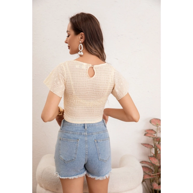 TOP ENCAJE ALGODON BRODERIE MUJER POLERA MANGA CORTA 0050 - 3