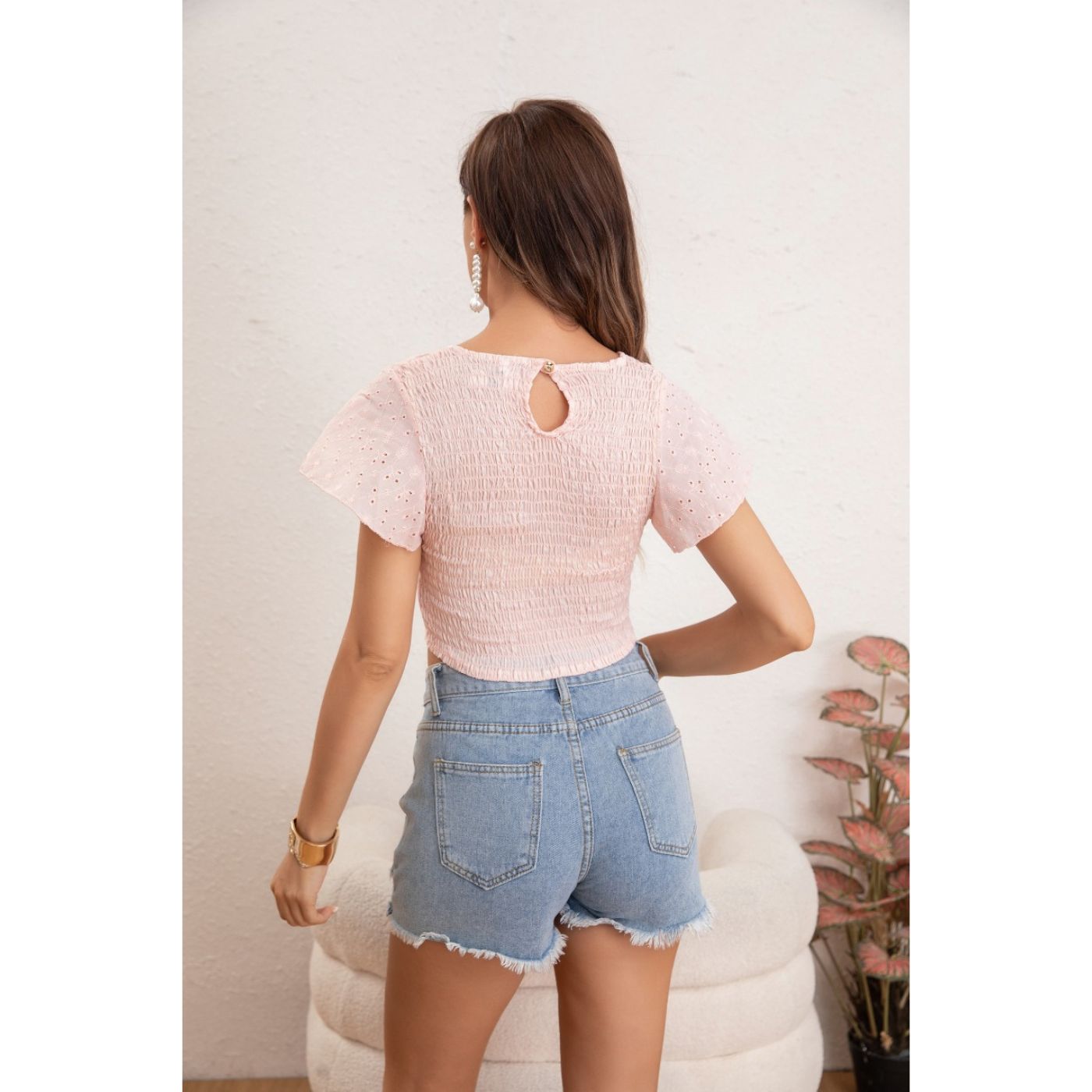 TOP ENCAJE ALGODON BRODERIE MUJER POLERA MANGA CORTA 0050 - 3