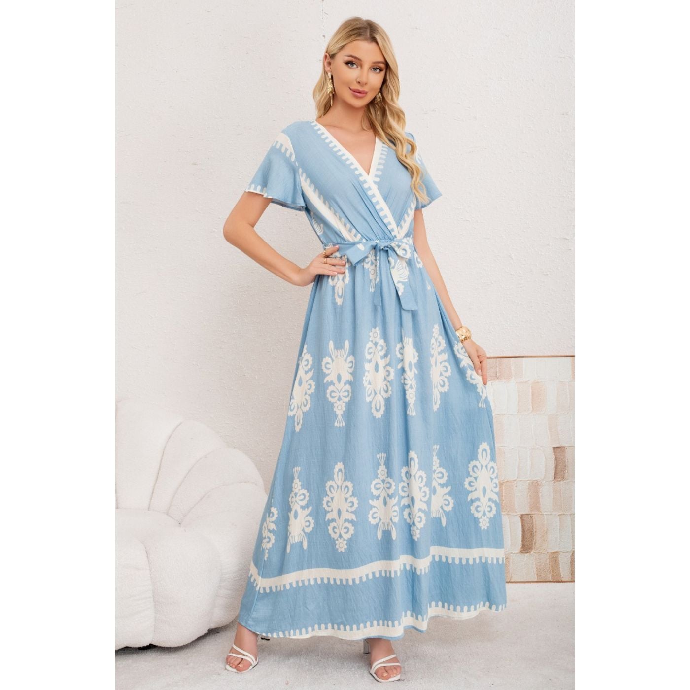 MAXI VESTIDO LARGO MUJER CRUZADO ESTAMPADO CASUAL EVENTOS 3383 - 1