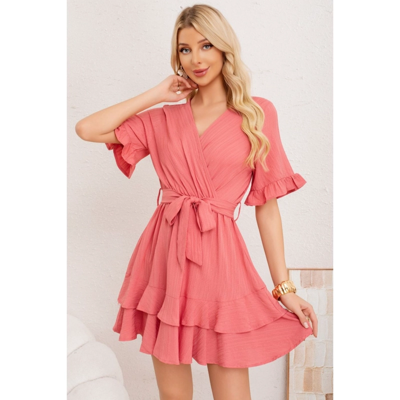 VESTIDO CORTO MUJER MANGA CORTA ESCALONADO CASUAL EVENTOS 3369 - 1