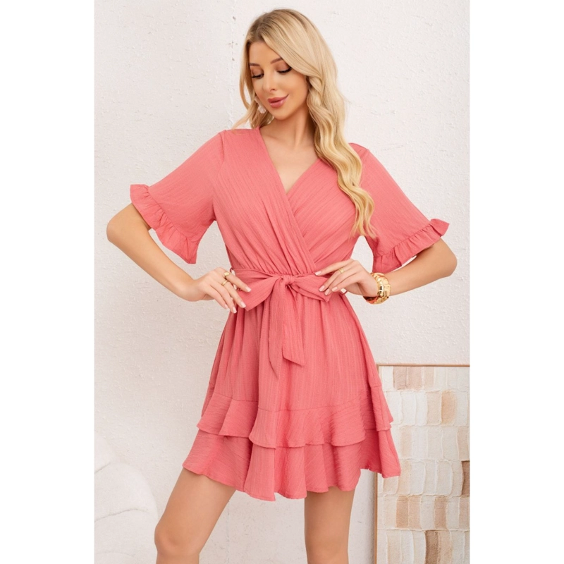 VESTIDO CORTO MUJER MANGA CORTA ESCALONADO CASUAL EVENTOS 3369 - 2