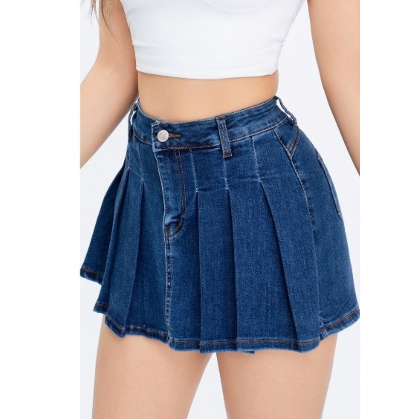 SHORT TIPO MINI FALDA JUVENIL JEANS PLISADO PREMIUM ELASTICADA 3018 - 1