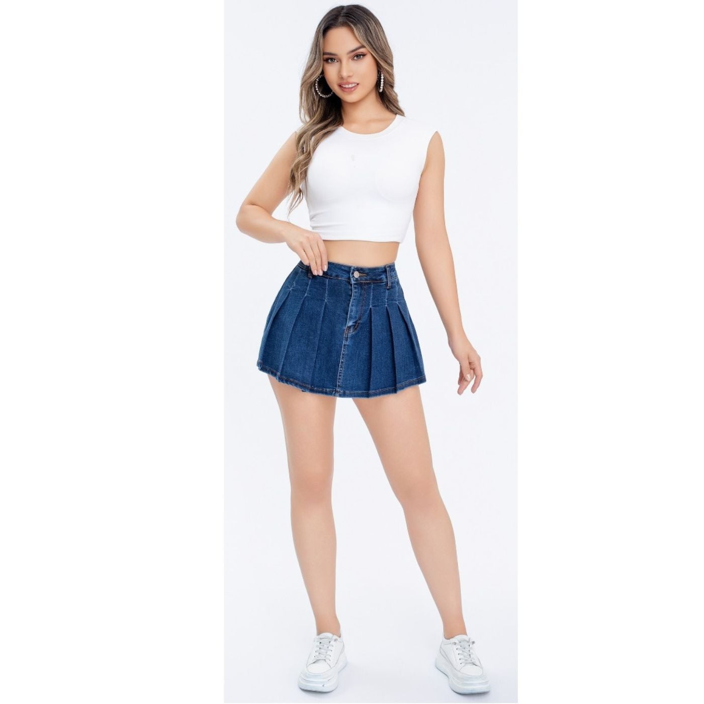 SHORT TIPO MINI FALDA JUVENIL JEANS PLISADO PREMIUM ELASTICADA 3018 - 2
