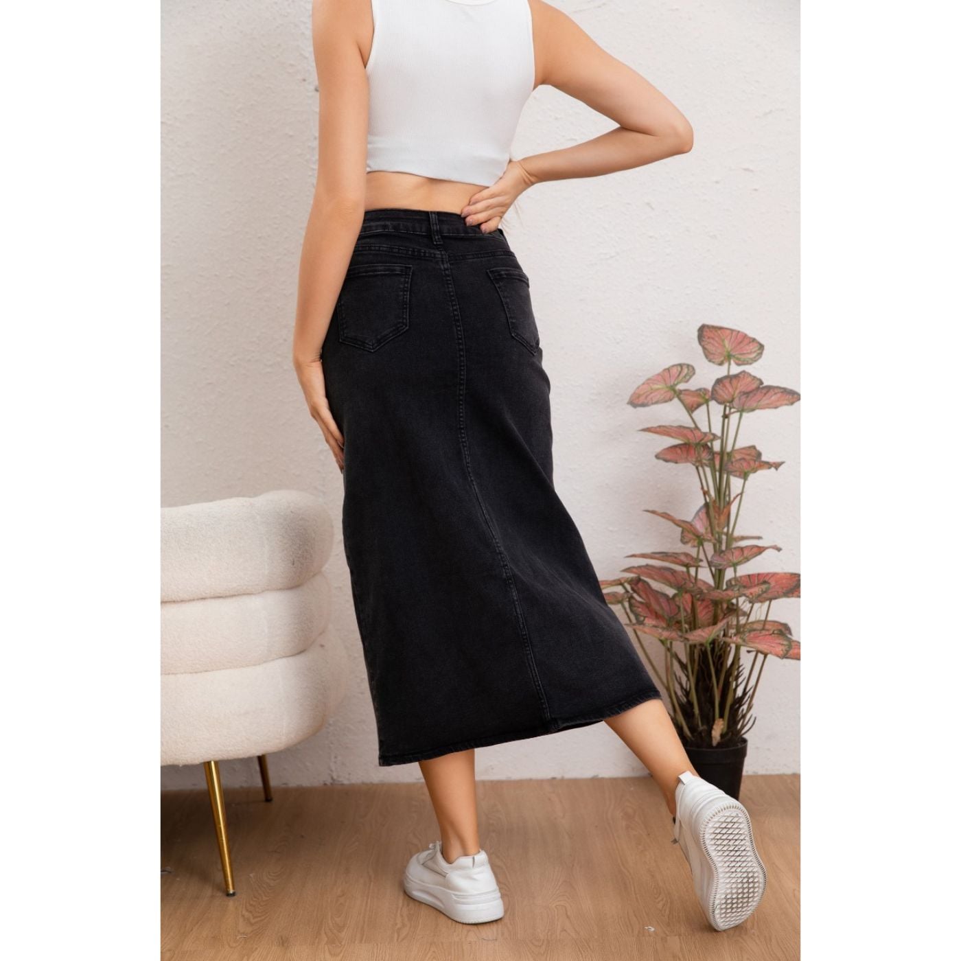 FALDA LARGA MUJER TIRO ALTO JEANS FULL ELASTICADA ABERTURA 6005 - 4