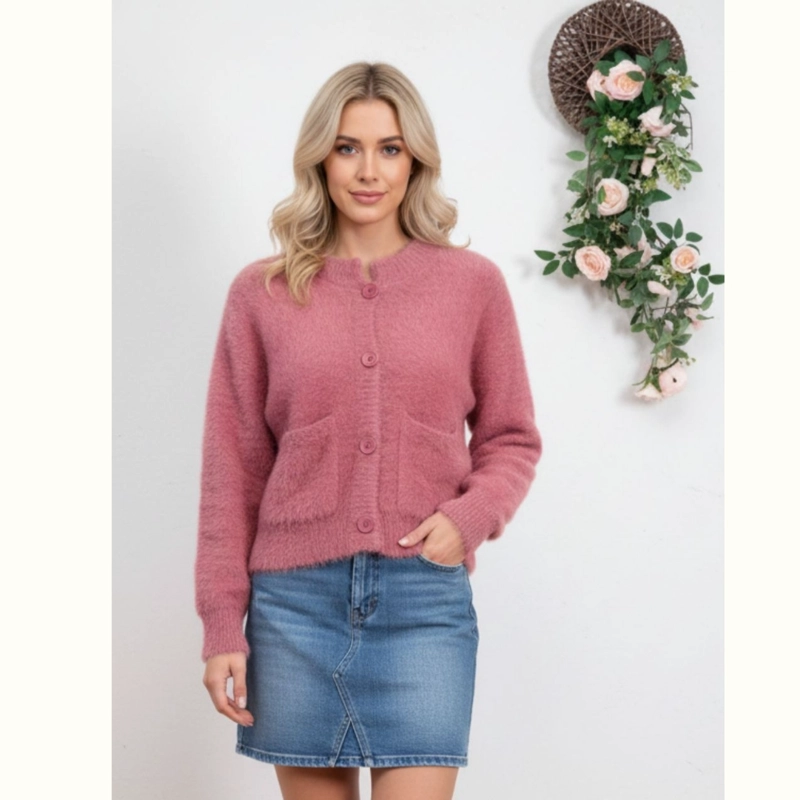 SWEATER MUJER CARDIGAN AFELPADO CUELLO REDONDO BOTONES COLORES A1615 - 1
