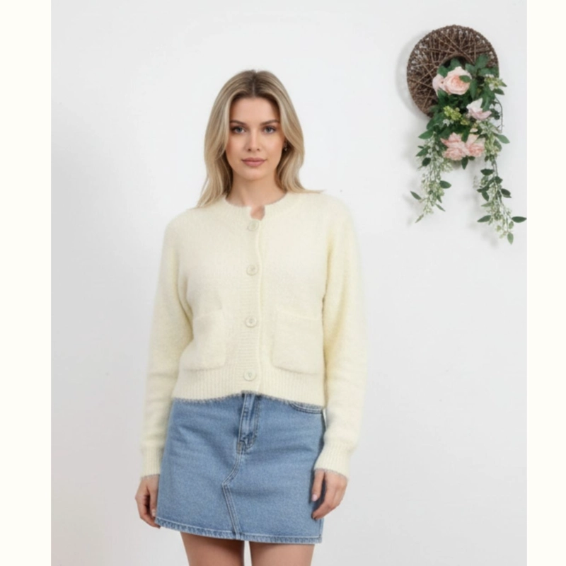 SWEATER MUJER CARDIGAN AFELPADO CUELLO REDONDO BOTONES COLORES A1615 - 1