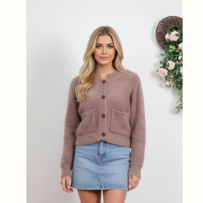 SWEATER MUJER CARDIGAN AFELPADO CUELLO REDONDO BOTONES COLORES A1615 - 1