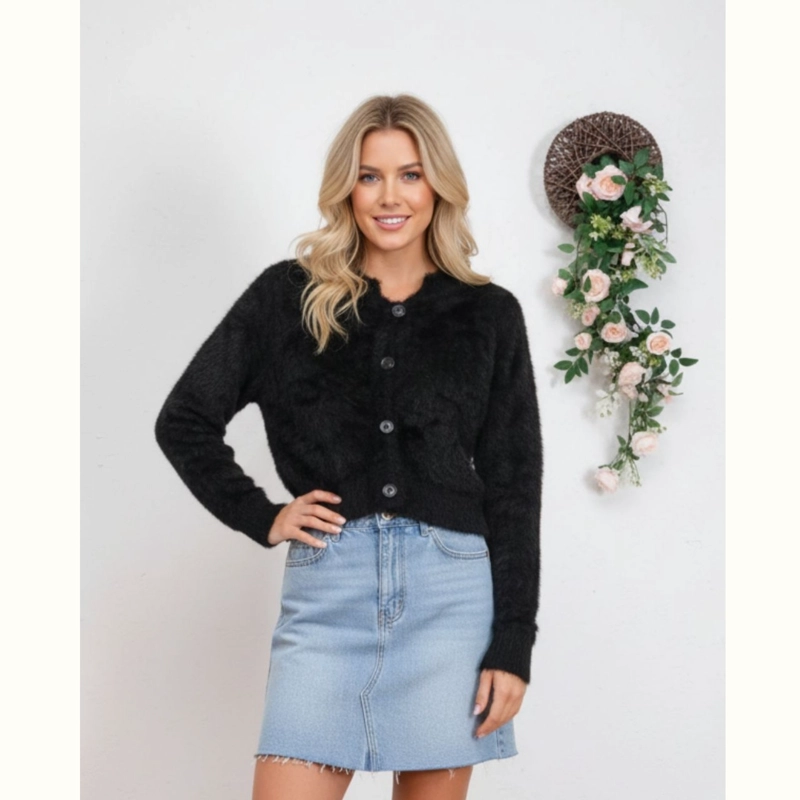 SWEATER MUJER CARDIGAN AFELPADO CUELLO REDONDO BOTONES COLORES A1615 - 1