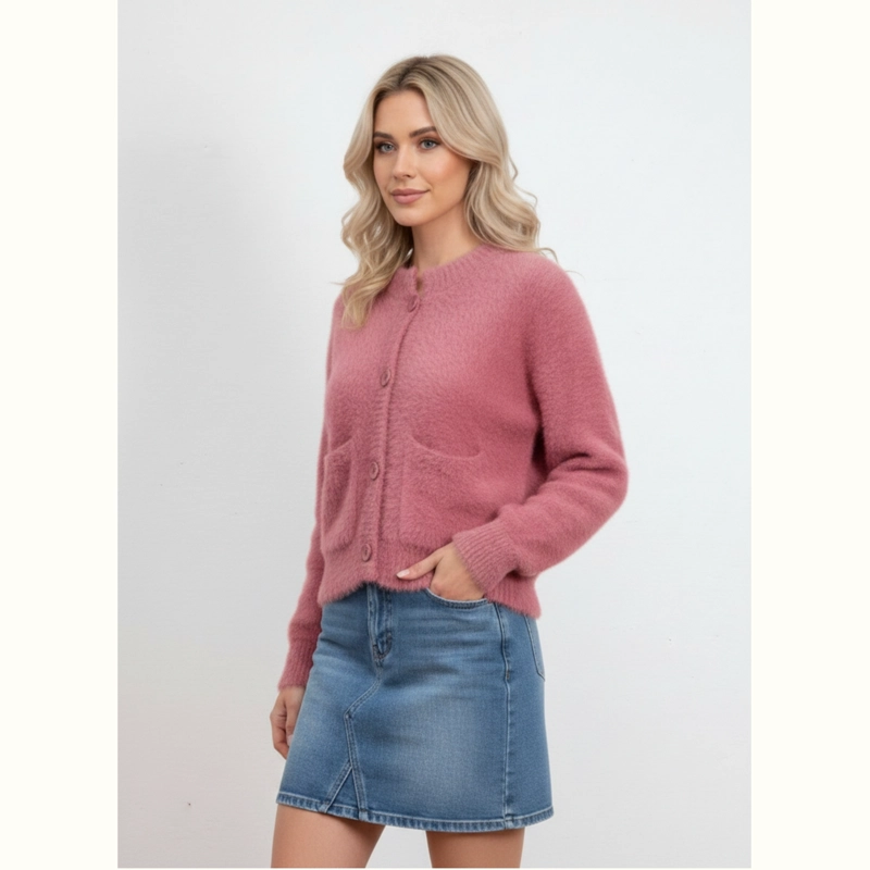 SWEATER MUJER CARDIGAN AFELPADO CUELLO REDONDO BOTONES COLORES A1615 - 2
