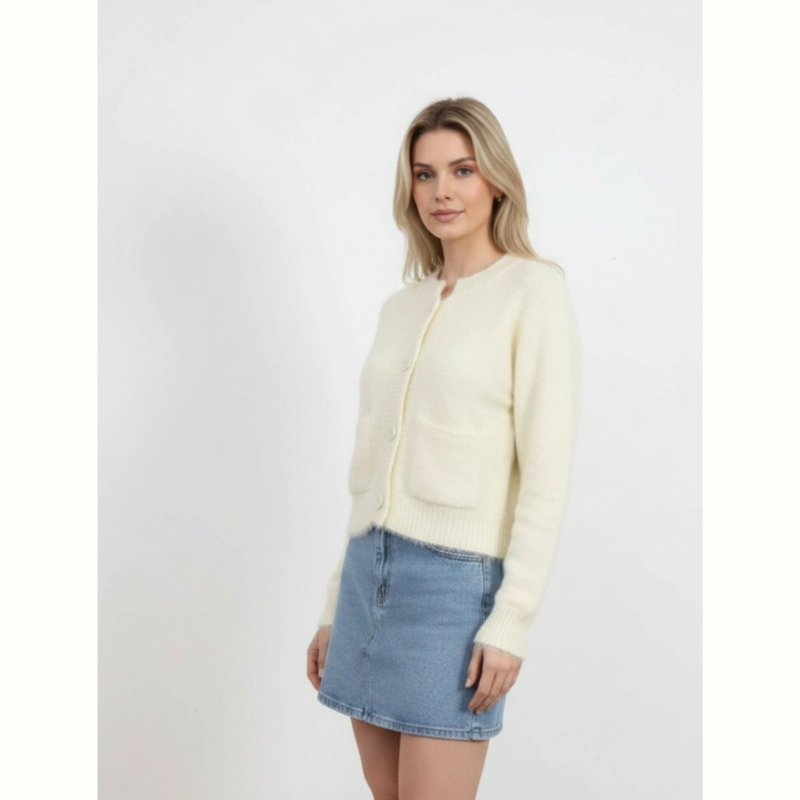 SWEATER MUJER CARDIGAN AFELPADO CUELLO REDONDO BOTONES COLORES A1615 - 2