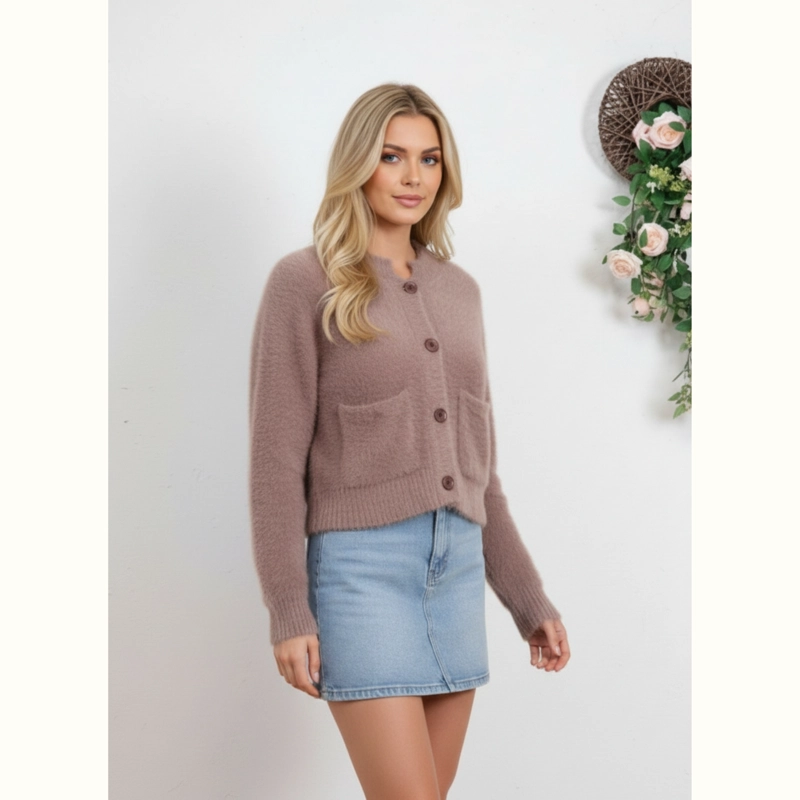 SWEATER MUJER CARDIGAN AFELPADO CUELLO REDONDO BOTONES COLORES A1615 - 2