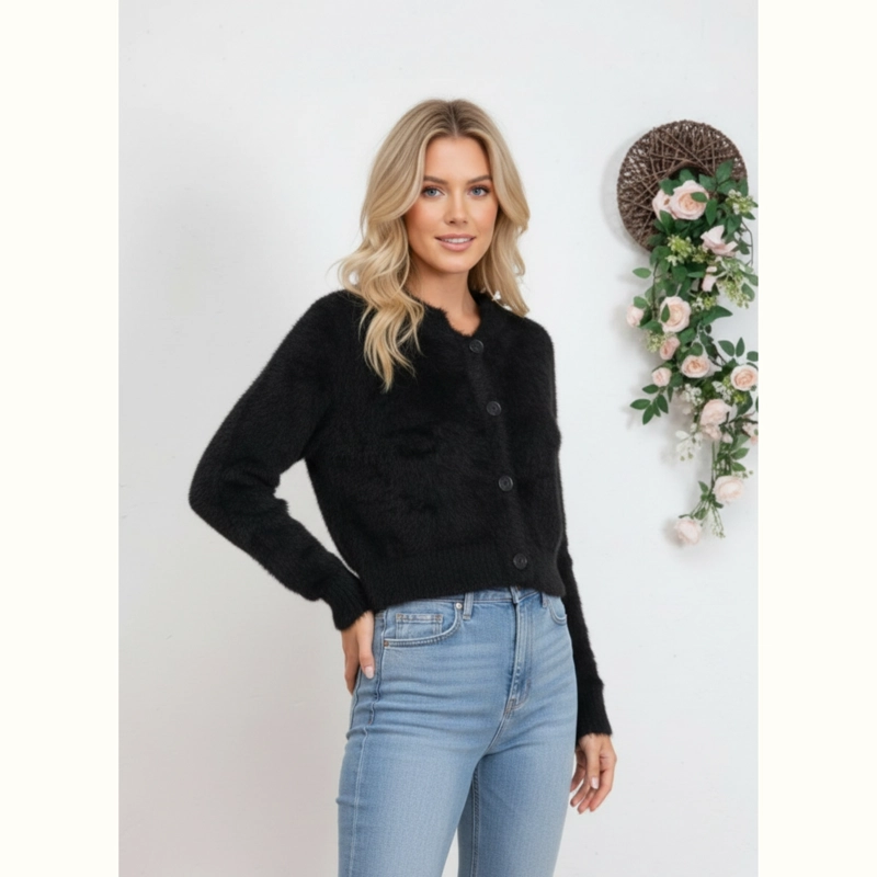 SWEATER MUJER CARDIGAN AFELPADO CUELLO REDONDO BOTONES COLORES A1615 - 2