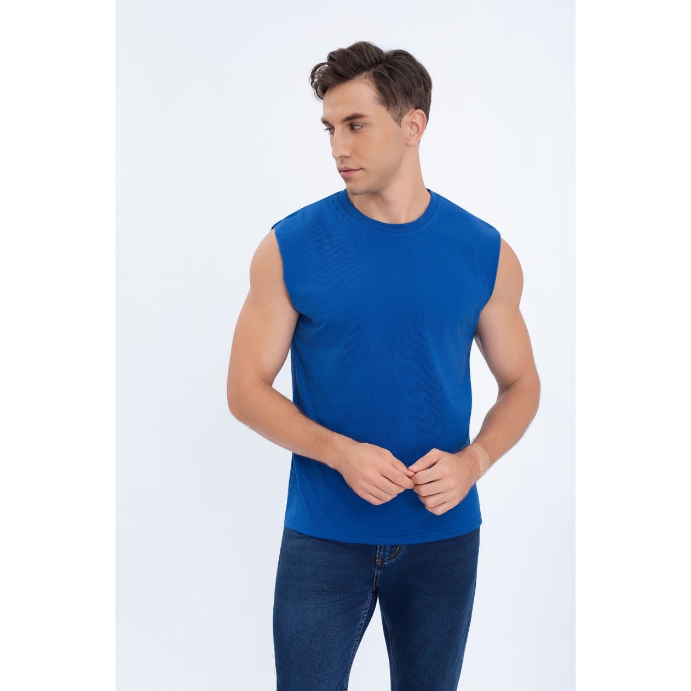 POLERA MUSCULOSA HOMBRE SIN MANGAS LISA COLORES 7602 Azul XL