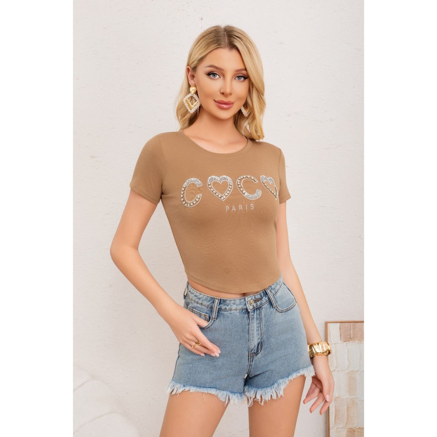 POLERA MUJER ALGODON MANGA CORTA DISEÑO APLICACIONES 2016 - 2