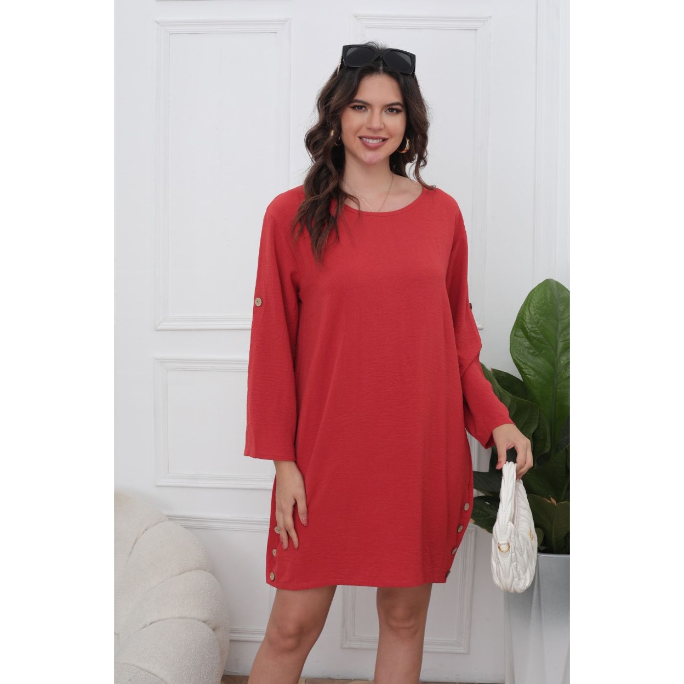 VESTIDO CORTO BLUSON ALGODON MUJER MANGA LARGA CASUAL 0071 - 2