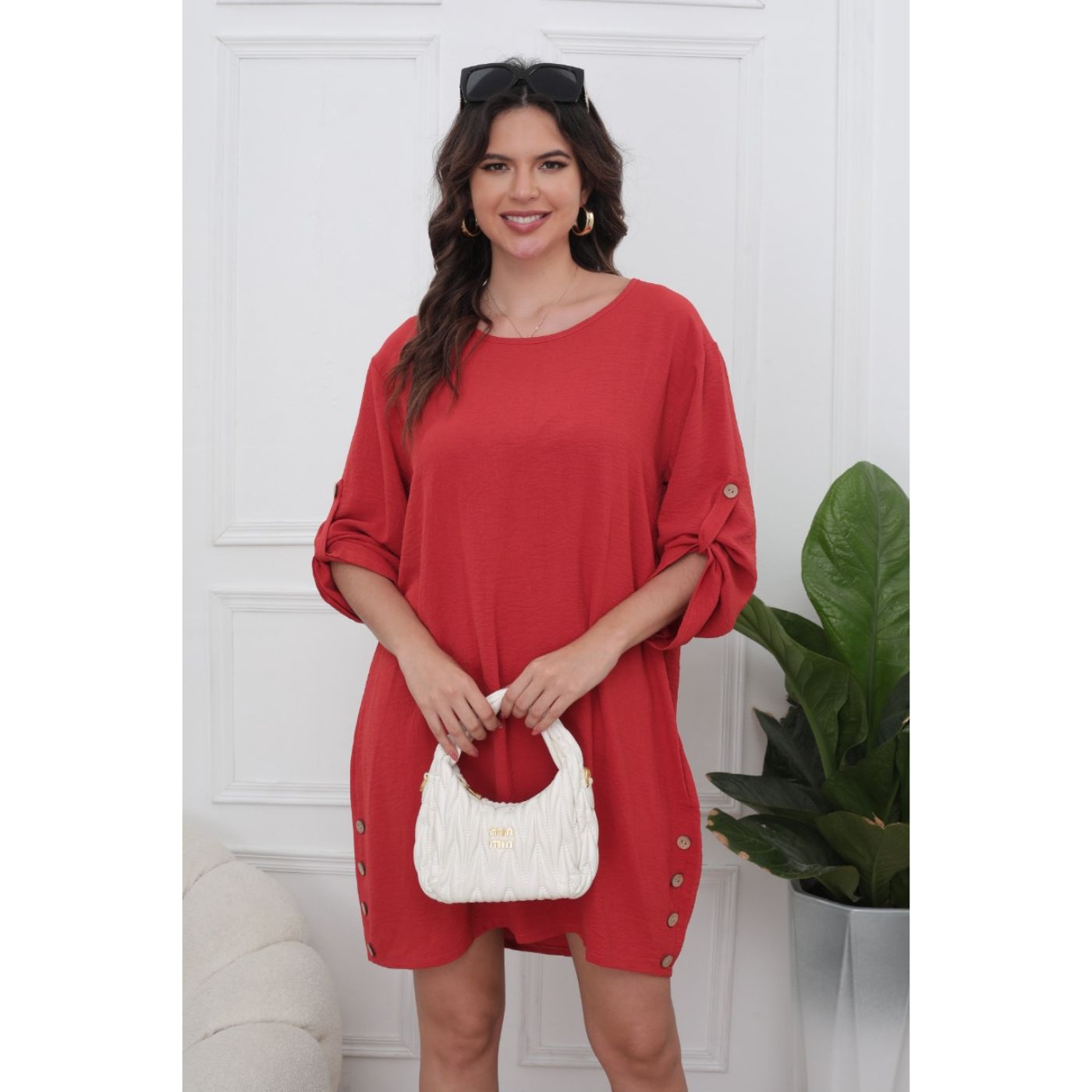 VESTIDO CORTO BLUSON ALGODON MUJER MANGA LARGA CASUAL 0071 - 3
