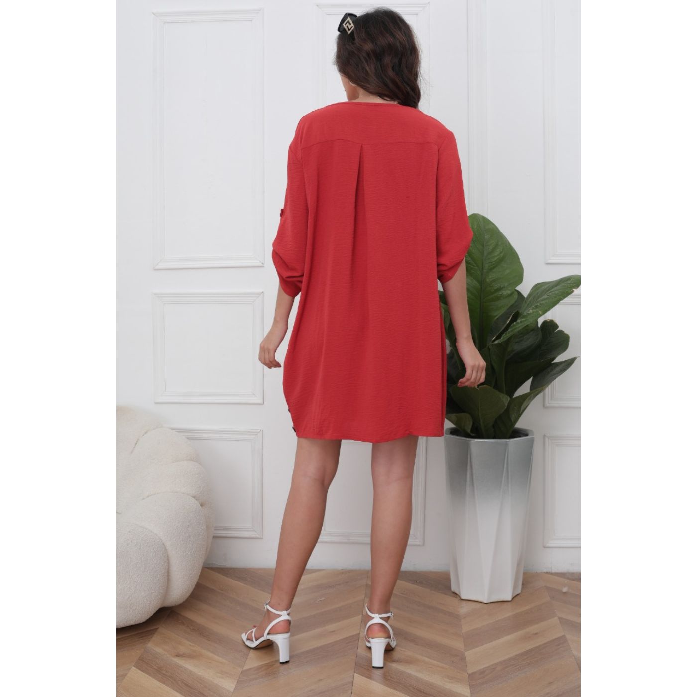 VESTIDO CORTO BLUSON ALGODON MUJER MANGA LARGA CASUAL 0071 - 5