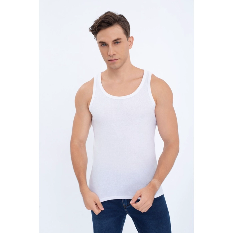 CAMISETA HOMBRE ELASTICADA SIN MANGA ACANALADA ALGODON 7610 - 1