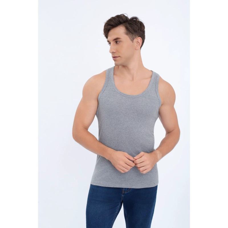 CAMISETA HOMBRE ELASTICADA SIN MANGA ACANALADA ALGODON 7610 - 1