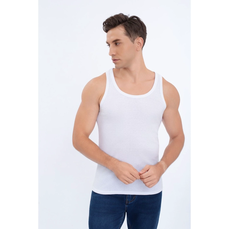 CAMISETA HOMBRE ELASTICADA SIN MANGA ACANALADA ALGODON 7610 - 2