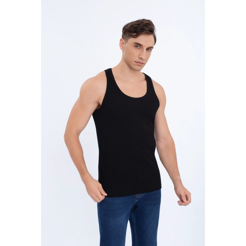CAMISETA HOMBRE ELASTICADA SIN MANGA ACANALADA ALGODON 7610 - 2