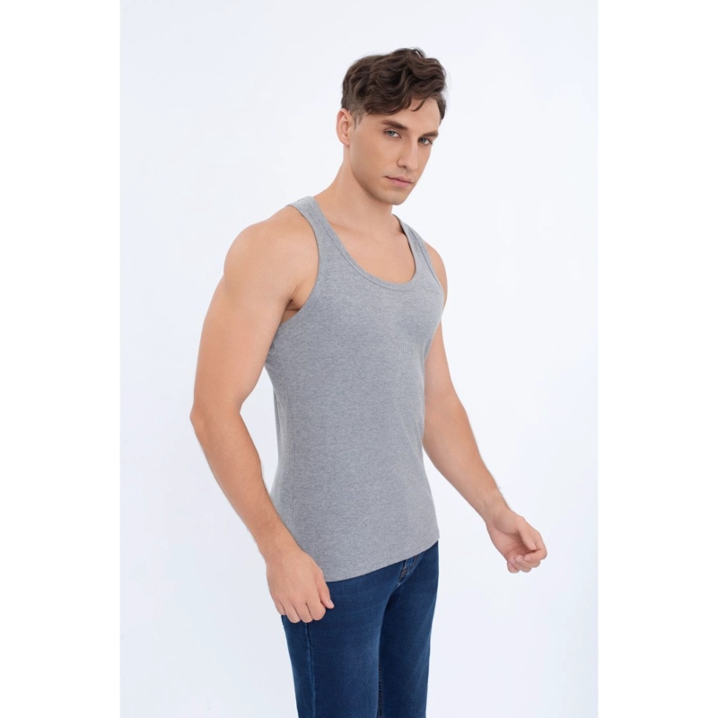 CAMISETA HOMBRE ELASTICADA SIN MANGA ACANALADA ALGODON 7610 - 2