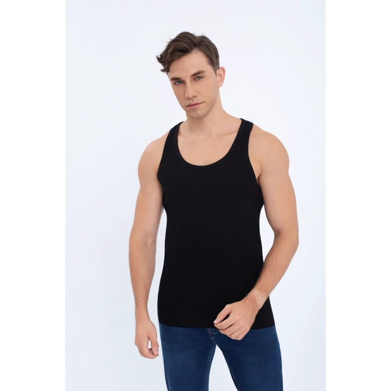 CAMISETA HOMBRE ELASTICADA SIN MANGA ACANALADA ALGODON 7610 - 3