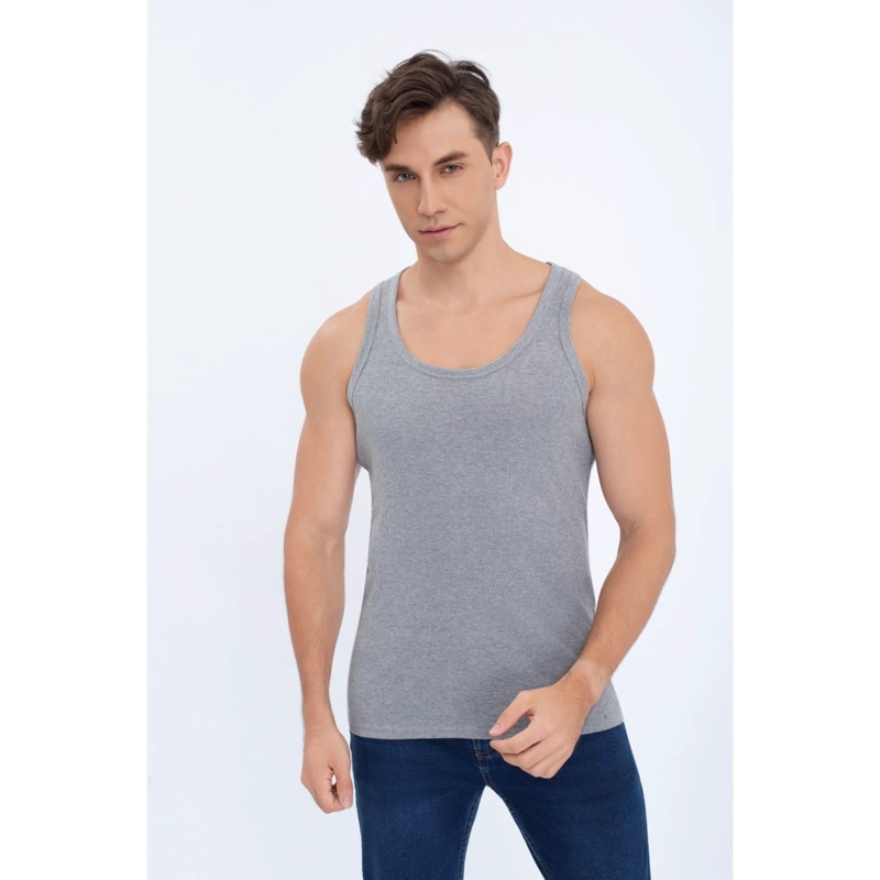 CAMISETA HOMBRE ELASTICADA SIN MANGA ACANALADA ALGODON 7610 - 3