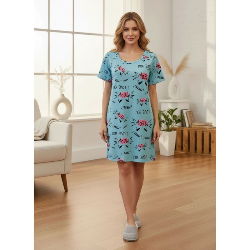 PACK 2 CAMISA DE DORMIR MUJER JUVENIL VERANO MANGA CORTA GATITO A783