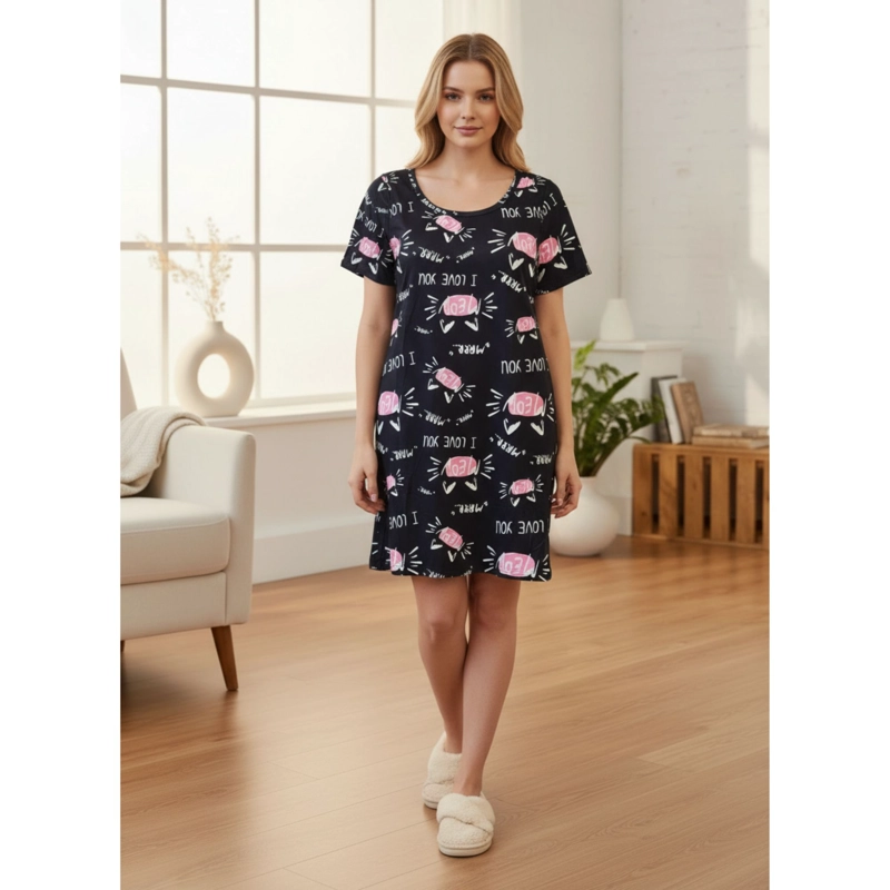 PACK 2 CAMISA DE DORMIR MUJER JUVENIL VERANO MANGA CORTA GATITO A783 - 1