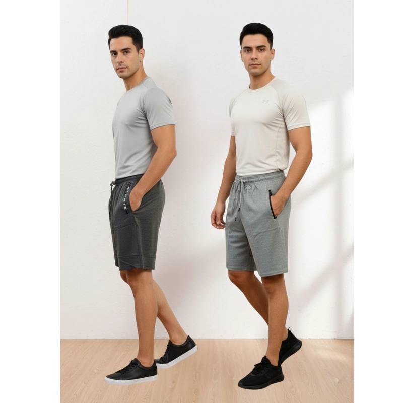 PACK 2 SHORT BERMUDA DEPORTIVO LISO HOMBRE BOLSILLOS CIERRE A559 - 2