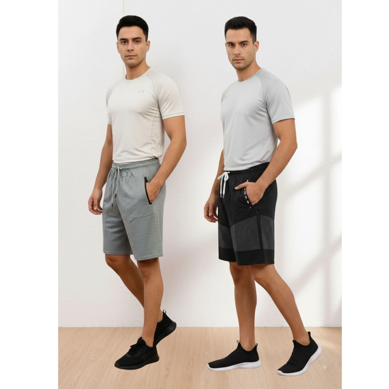 PACK 2 SHORT BERMUDA DEPORTIVO LISO HOMBRE BOLSILLOS CIERRE A559 - 2