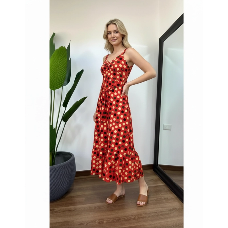 VESTIDO LARGO CON PUNTOS MUJER VERANO PABILOS CON CINTURON A1091 - 1