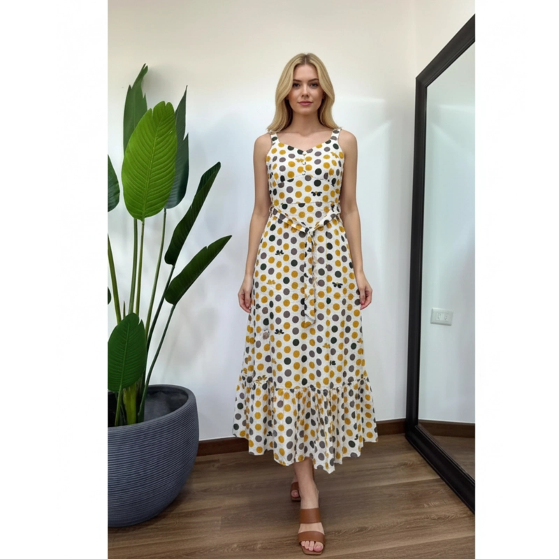 VESTIDO LARGO CON PUNTOS MUJER VERANO PABILOS CON CINTURON A1091 - 1