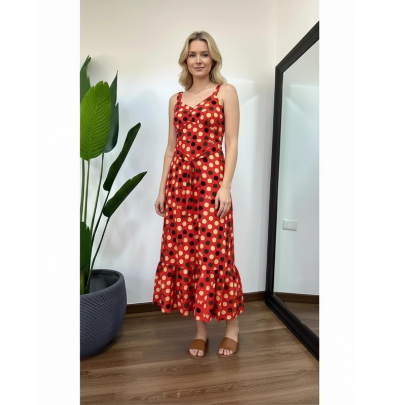 VESTIDO LARGO CON PUNTOS MUJER VERANO PABILOS CON CINTURON A1091 - 2