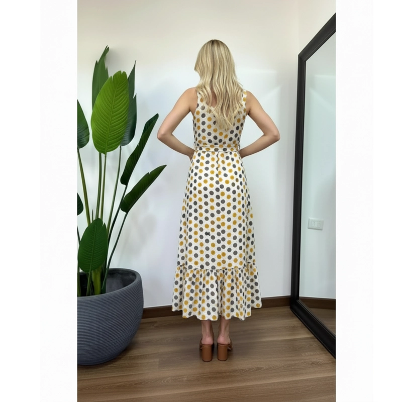VESTIDO LARGO CON PUNTOS MUJER VERANO PABILOS CON CINTURON A1091 - 2