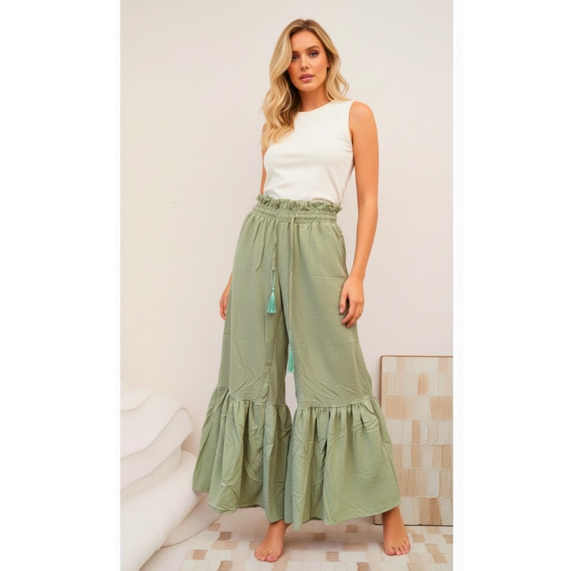 PANTALON PALAZZO MUJER LIVIANO CON VUELOS EXCELENTE CALIDAD 2605 - 1