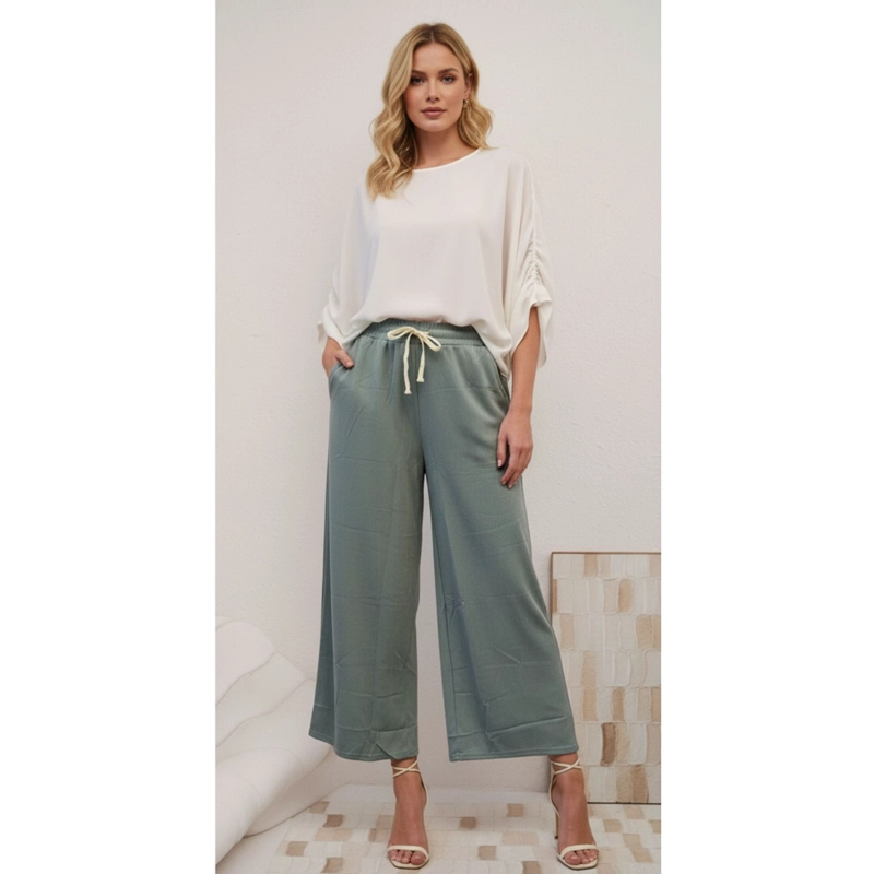 PANTALON MUJER TEXTURIZADO PIERNA ANCHA TELA ELASTICADA 30002 - 1