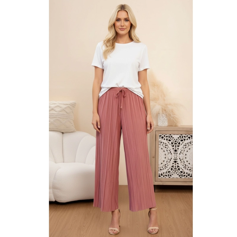PANTALON PALAZZO MUJER CINTURA ELASTICADA TELA LIVIANA PLISADA 30001 - 1