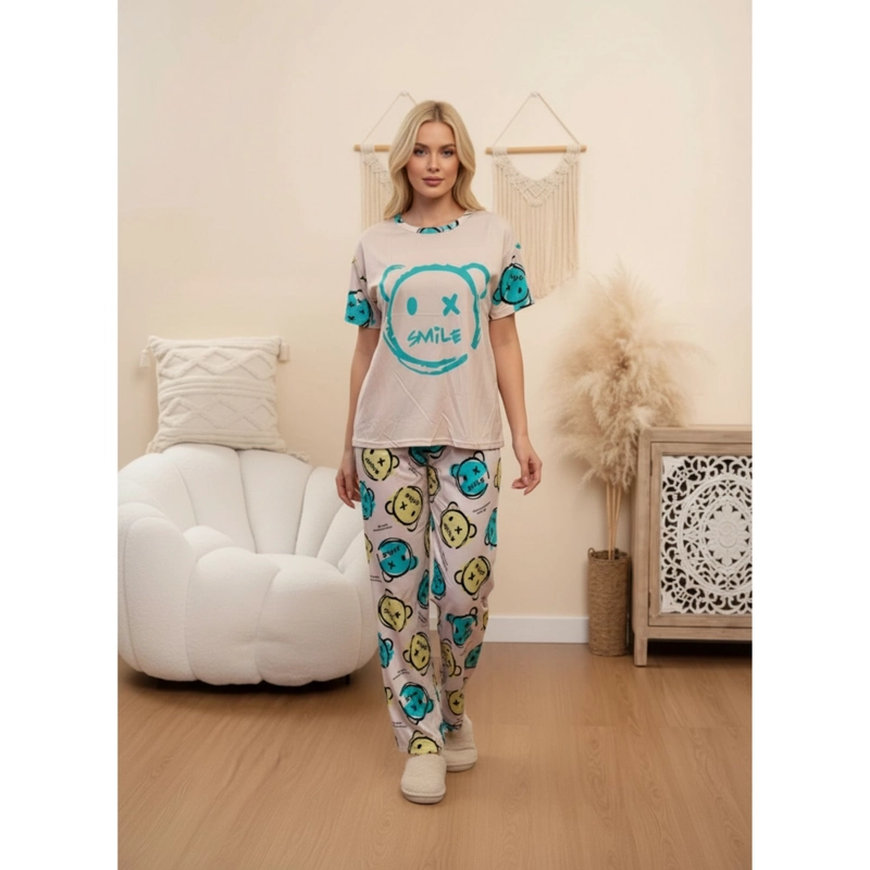 CONJUNTO 3 PIEZAS PIJAMA MUJER SHORT PANTALON POLERA MANGA CORTA 200 - 1
