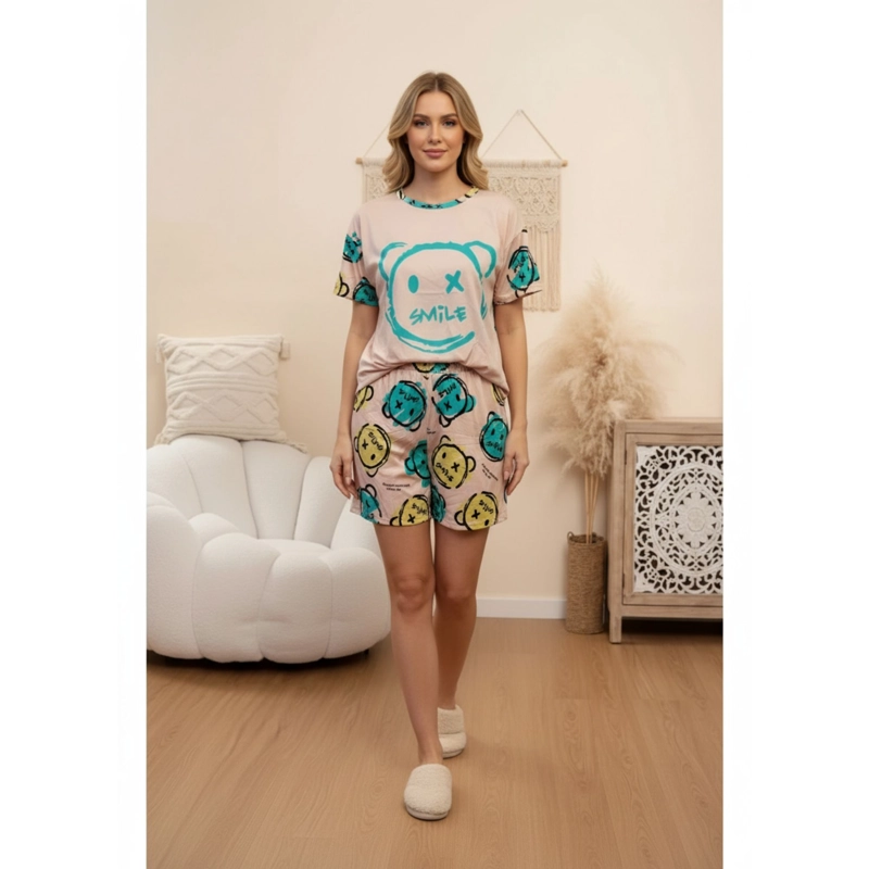 CONJUNTO 3 PIEZAS PIJAMA MUJER SHORT PANTALON POLERA MANGA CORTA 200 - 3