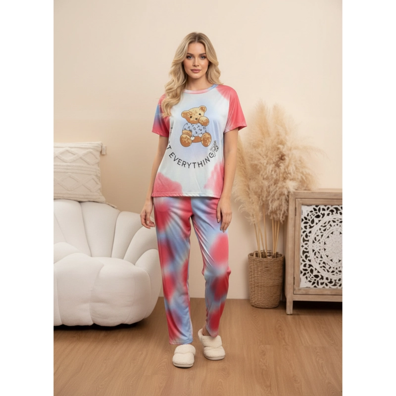 CONJUNTO 3 PIEZAS PIJAMA MUJER VERANO SHORT PANTALON POLERA MANGA CORTA 100 - 1