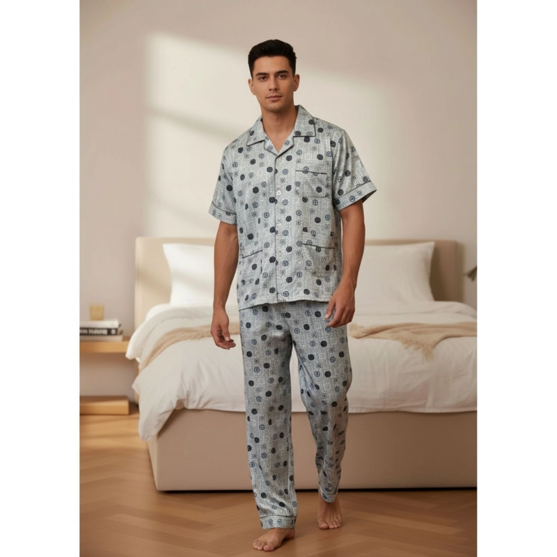 PIJAMA HOMBRE VERANO PANTALON Y POLERA MANGA CORTA CON BOTONES 8888 - 1